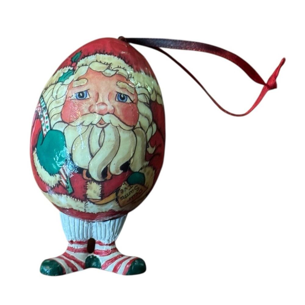 VTG Santa Christmas Holiday Ornament Decoupage Papier Mache Resin Legs Tree